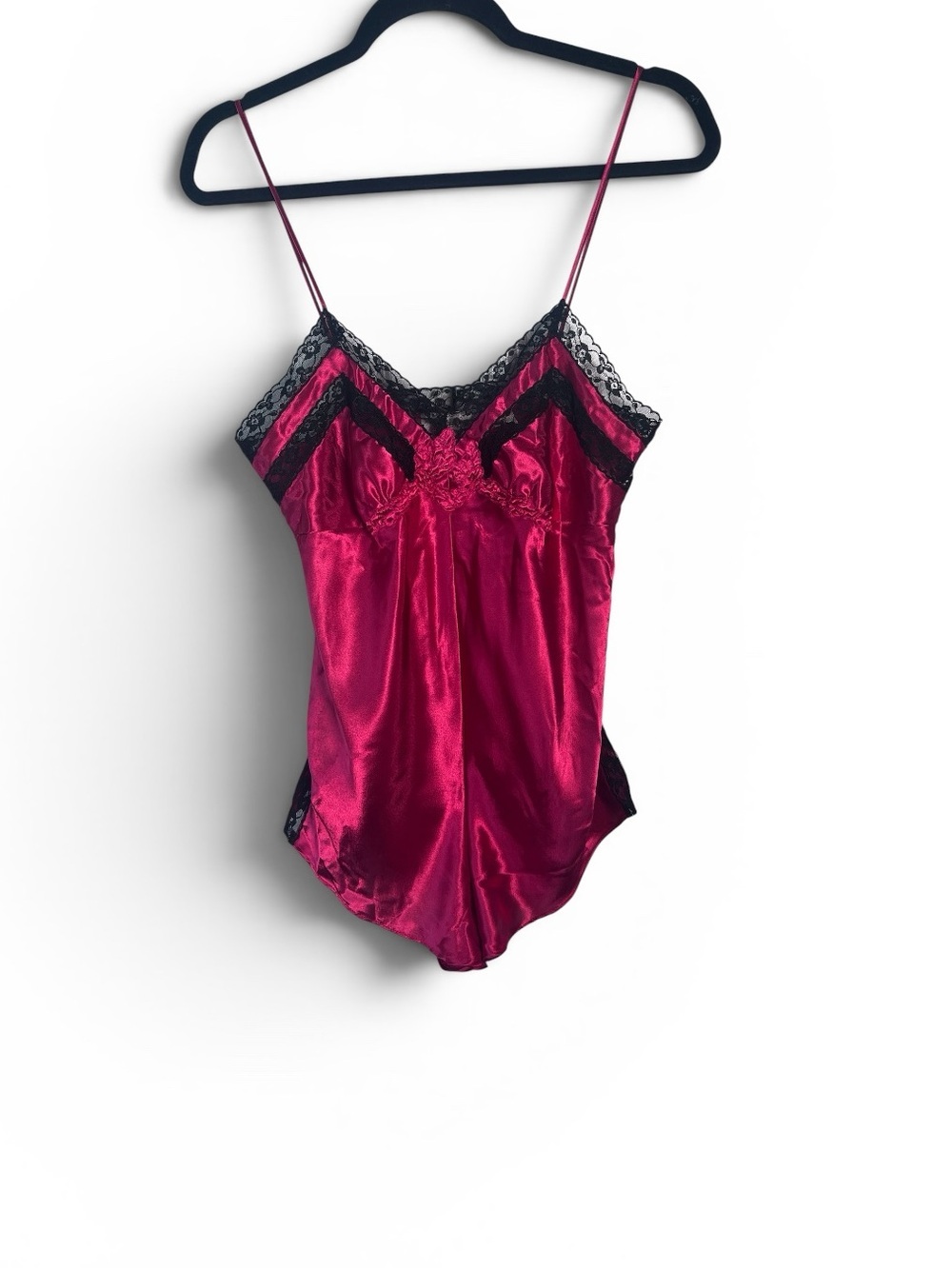 Victoria's Secret vintage gold label Fuchsia Satin Lace-Trim teddy romper - Picture 1 of 10